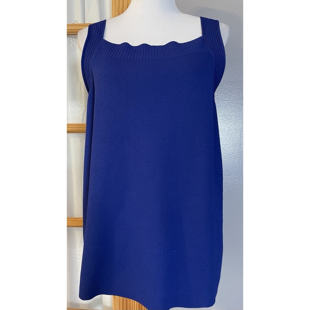 JONES NEW YORK Knit Tank Top 2X Blue Square Neck Rayon Blend Workwear City Sport